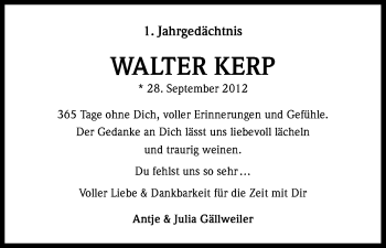 Anzeige von Walter Kerp von Kölner Stadt-Anzeiger / Kölnische Rundschau / Express
