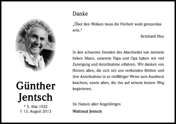 Anzeige von Günther Jentsch von Kölner Stadt-Anzeiger / Kölnische Rundschau / Express