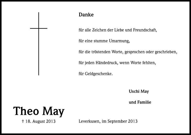  Traueranzeige für Theo May vom 25.09.2013 aus Kölner Stadt-Anzeiger / Kölnische Rundschau / Express