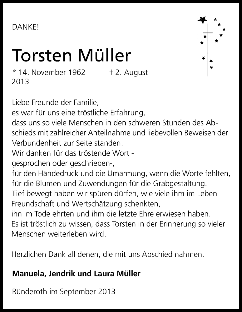  Traueranzeige für Torsten Müller vom 28.09.2013 aus Kölner Stadt-Anzeiger / Kölnische Rundschau / Express