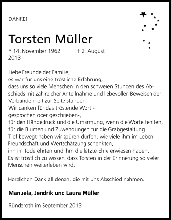 Anzeige von Torsten Müller von Kölner Stadt-Anzeiger / Kölnische Rundschau / Express