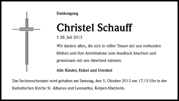Anzeige von Christel Schauff von Kölner Stadt-Anzeiger / Kölnische Rundschau / Express