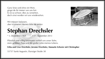 Anzeige von Stephan Drechsler von Kölner Stadt-Anzeiger / Kölnische Rundschau / Express
