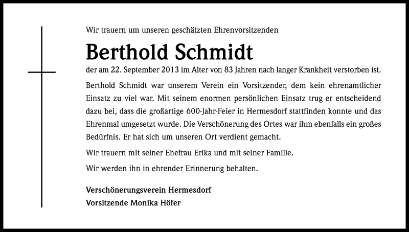  Traueranzeige für Berthold Schmidt vom 26.09.2013 aus Kölner Stadt-Anzeiger / Kölnische Rundschau / Express