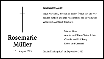 Anzeige von Rosemarie Müller von Kölner Stadt-Anzeiger / Kölnische Rundschau / Express