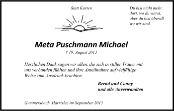 Anzeige von Meta Puschmann Michael von Kölner Stadt-Anzeiger / Kölnische Rundschau / Express