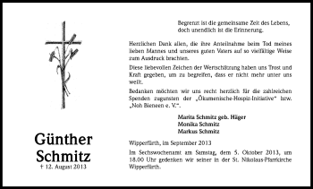 Anzeige von Günther Schmitz von Kölner Stadt-Anzeiger / Kölnische Rundschau / Express