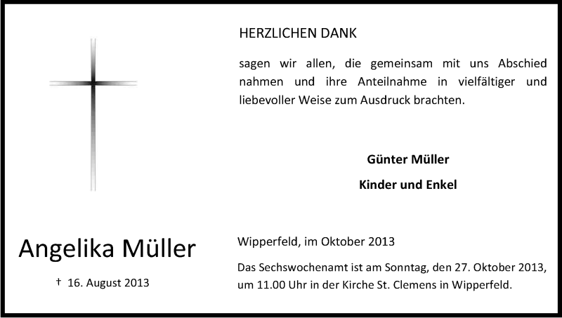  Traueranzeige für Angelika Müller vom 19.10.2013 aus Kölner Stadt-Anzeiger / Kölnische Rundschau / Express