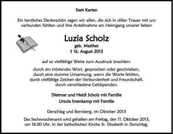 Anzeige von Luzia Scholz von Kölner Stadt-Anzeiger / Kölnische Rundschau / Express