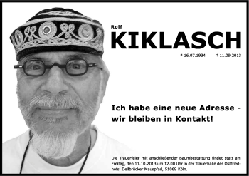 Anzeige von Rolf Kiklasch von Kölner Stadt-Anzeiger / Kölnische Rundschau / Express