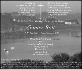 Anzeige von Günter Bott von Kölner Stadt-Anzeiger / Kölnische Rundschau / Express