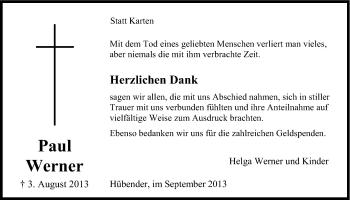 Anzeige von Paul Werner von Kölner Stadt-Anzeiger / Kölnische Rundschau / Express