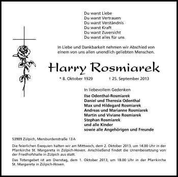 Anzeige von Harry Rosmiarek von Kölner Stadt-Anzeiger / Kölnische Rundschau / Express