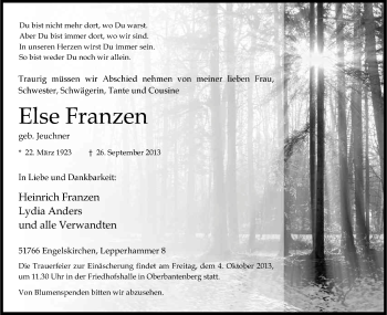 Anzeige von Else Franzen von Kölner Stadt-Anzeiger / Kölnische Rundschau / Express