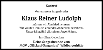 Anzeige von Klaus Reiner Ludolph von Kölner Stadt-Anzeiger / Kölnische Rundschau / Express