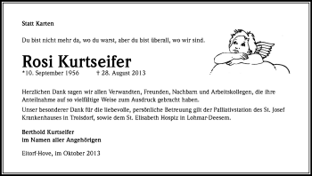 Anzeige von Rosi Kurtseifer von Kölner Stadt-Anzeiger / Kölnische Rundschau / Express