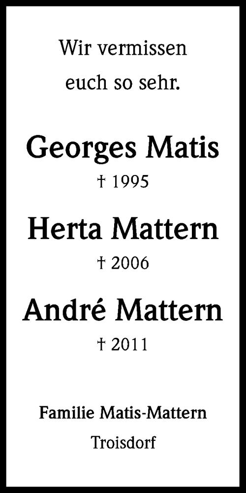 Traueranzeige für Georges Matis vom 03.10.2013 aus Kölner Stadt-Anzeiger / Kölnische Rundschau / Express