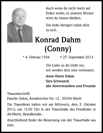 Anzeige von Konrad Dahm von Kölner Stadt-Anzeiger / Kölnische Rundschau / Express