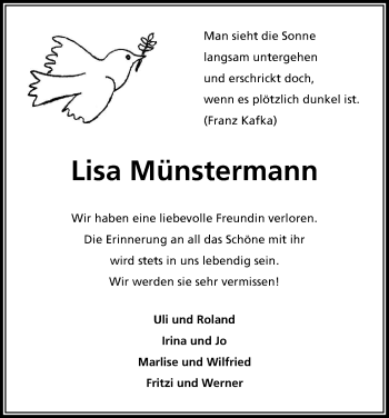Anzeige von Lisa Münstermann von Kölner Stadt-Anzeiger / Kölnische Rundschau / Express