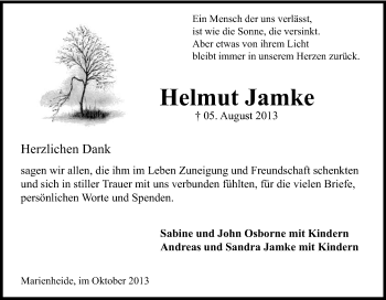 Anzeige von Helmut Jamke von Kölner Stadt-Anzeiger / Kölnische Rundschau / Express