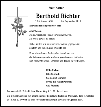 Anzeige von Berthold Richter von Kölner Stadt-Anzeiger / Kölnische Rundschau / Express