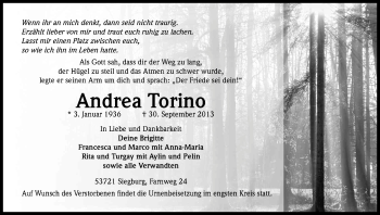 Anzeige von Andrea Torino von Kölner Stadt-Anzeiger / Kölnische Rundschau / Express