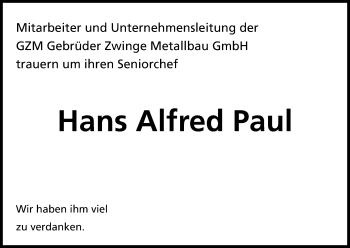Anzeige von Hans Alfred Paul von Kölner Stadt-Anzeiger / Kölnische Rundschau / Express