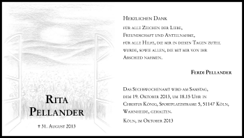 Anzeige von Rita Pellander von Kölner Stadt-Anzeiger / Kölnische Rundschau / Express