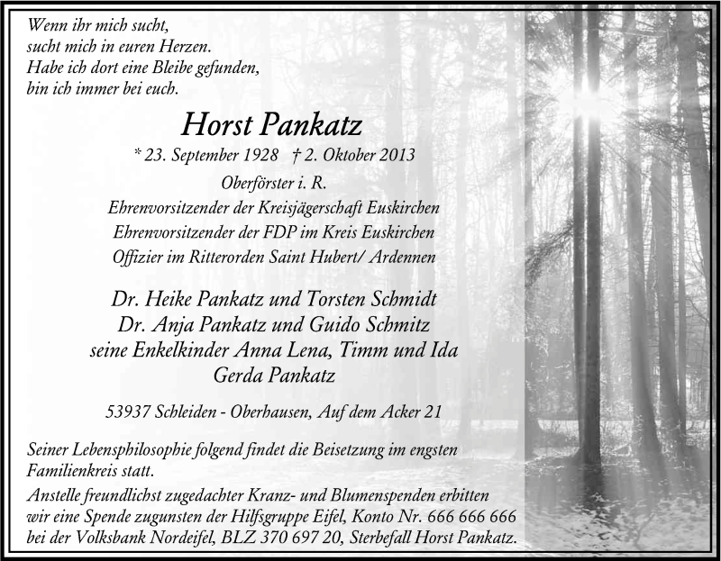  Traueranzeige für Horst Pankatz vom 05.10.2013 aus Kölner Stadt-Anzeiger / Kölnische Rundschau / Express