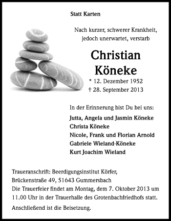 Anzeige von Christian Köneke von Kölner Stadt-Anzeiger / Kölnische Rundschau / Express