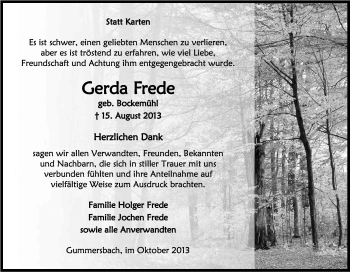 Anzeige von Gerda Frede von Kölner Stadt-Anzeiger / Kölnische Rundschau / Express