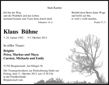 Anzeige von Klaus Bühne von Kölner Stadt-Anzeiger / Kölnische Rundschau / Express