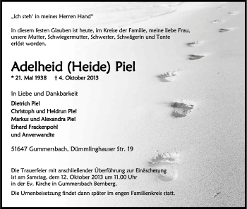 Anzeige von Adelheid Piel von Kölner Stadt-Anzeiger / Kölnische Rundschau / Express