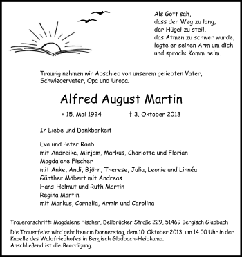 Anzeige von Alfred August Martin von Kölner Stadt-Anzeiger / Kölnische Rundschau / Express