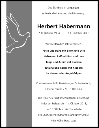 Anzeige von Herbert Habermann von Kölner Stadt-Anzeiger / Kölnische Rundschau / Express
