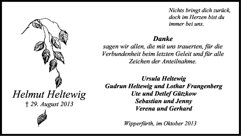  Traueranzeige für Helmut Heltewig vom 12.10.2013 aus Kölner Stadt-Anzeiger / Kölnische Rundschau / Express