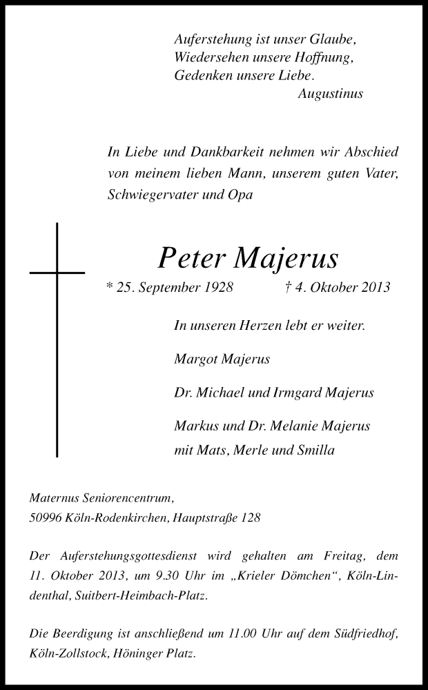  Traueranzeige für Peter Majerus vom 09.10.2013 aus Kölner Stadt-Anzeiger / Kölnische Rundschau / Express