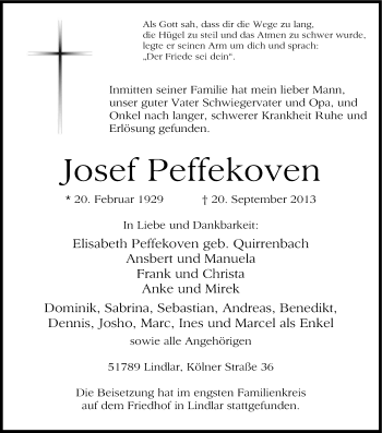 Anzeige von Josef Peffekoven von Kölner Stadt-Anzeiger / Kölnische Rundschau / Express