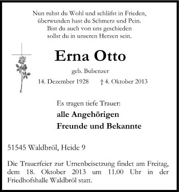 Anzeige von Erna Otto von Kölner Stadt-Anzeiger / Kölnische Rundschau / Express