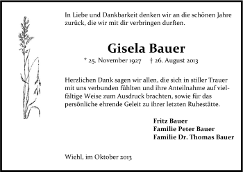 Anzeige von Gisela Bauer von Kölner Stadt-Anzeiger / Kölnische Rundschau / Express