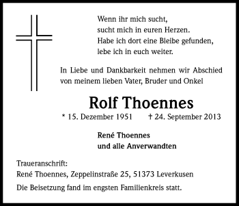 Anzeige von Rolf Thomas von Kölner Stadt-Anzeiger / Kölnische Rundschau / Express