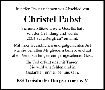 Anzeige von Christel Pabst von Kölner Stadt-Anzeiger / Kölnische Rundschau / Express