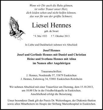 Anzeige von Hennes Liesel von Kölner Stadt-Anzeiger / Kölnische Rundschau / Express