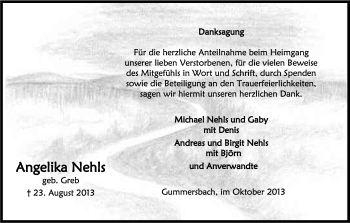 Anzeige von Angelika Nehls von Kölner Stadt-Anzeiger / Kölnische Rundschau / Express
