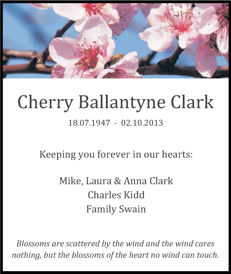  Traueranzeige für Cherry Ballantyne Clark vom 12.10.2013 aus Kölner Stadt-Anzeiger / Kölnische Rundschau / Express
