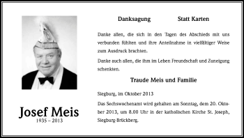 Anzeige von Josef Meis von Kölner Stadt-Anzeiger / Kölnische Rundschau / Express