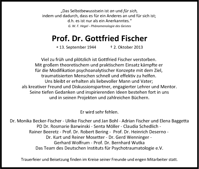  Traueranzeige für Gottfried Fischer vom 12.10.2013 aus Kölner Stadt-Anzeiger / Kölnische Rundschau / Express