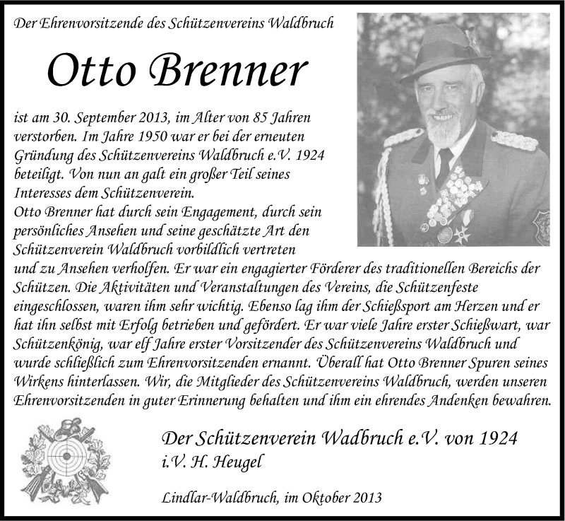  Traueranzeige für Otto Brenner vom 12.10.2013 aus Kölner Stadt-Anzeiger / Kölnische Rundschau / Express