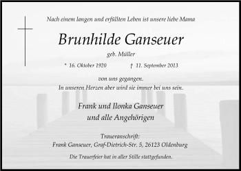 Anzeige von Brunhilde Ganseuer von Kölner Stadt-Anzeiger / Kölnische Rundschau / Express