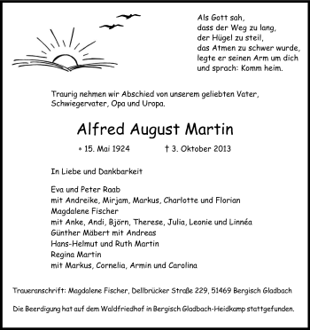 Anzeige von Alfred August Martin von Kölner Stadt-Anzeiger / Kölnische Rundschau / Express